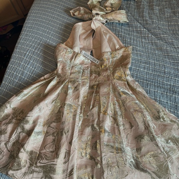 ASOS luxe curve halter neck mini jacquard open back swing dress size 12 - Picture 5 of 13